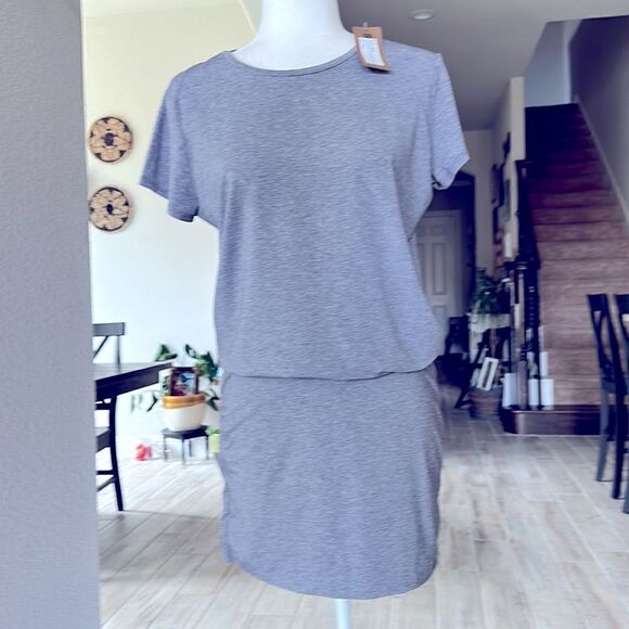 NWT Patagonia Glorya Gray T Shirt Mini Dress Ruched Short Sleeve Crew Neck S - Picture 4 of 7